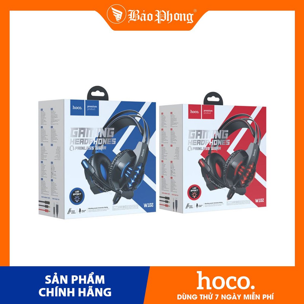 Tai nghe chụp đầu GAMING HOCO W102 - jack 3.5 Có Micro, Dây Chống Đứt, Dùng Được Cho Máy Tính Và Điện Thoại Đẹp Hay Bền