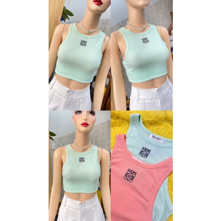 Áo ba lỗ croptop hình thêu hàng Thailand 💚💖