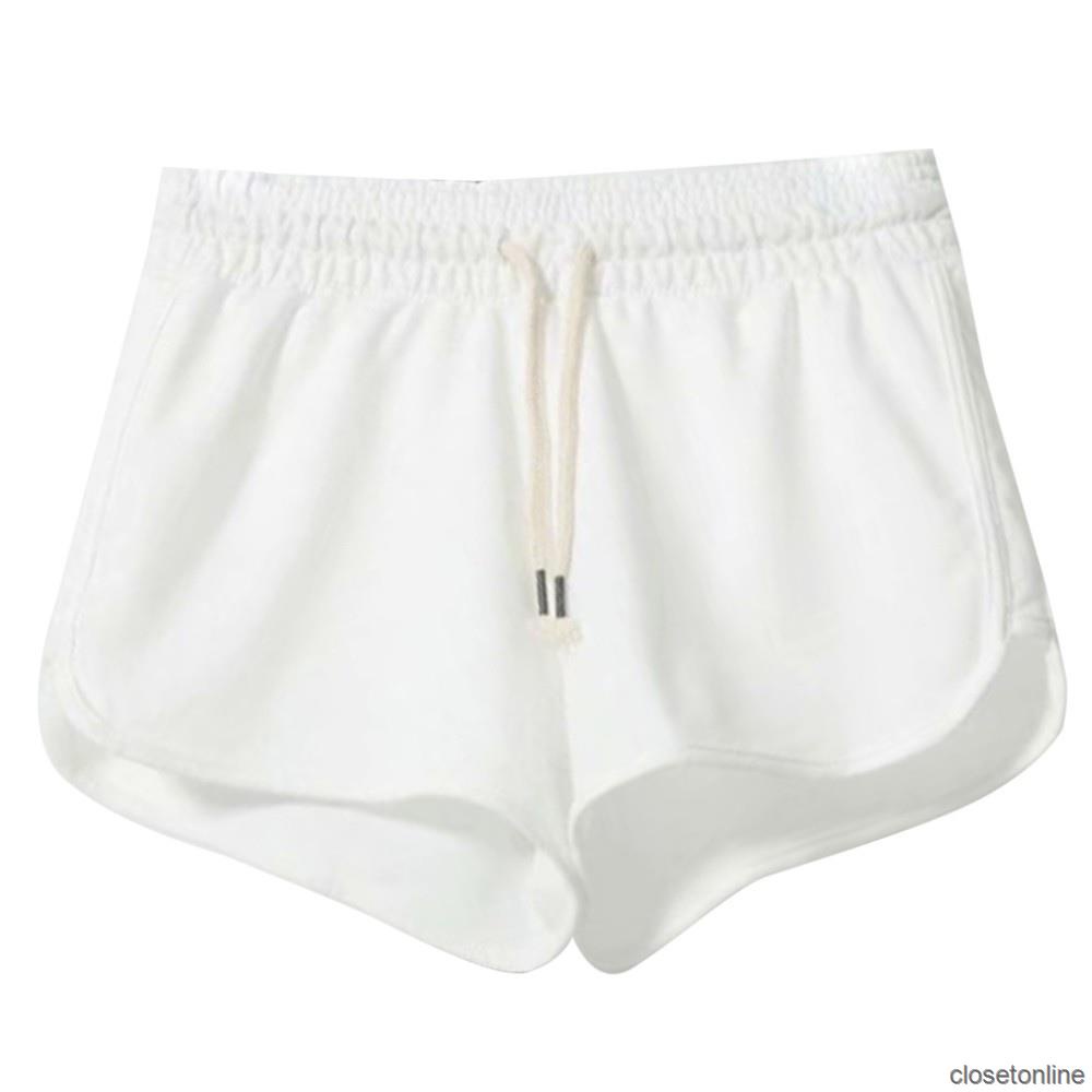 Quần Short Thể Thao Lưng Cao Có Dây Cột Màu Trơn Thời Trang Hè Cho Nữ