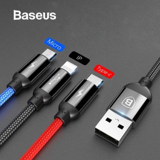 Baseus 3 trong 1 Cáp Sạc USB iPhone XR XS Max Sạc Cáp USB Type-C cho Samsung S9 Huawei p20 Lite Cáp Micro USB Loại C
