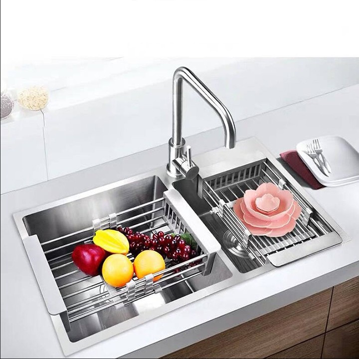 Rổ inox rút gọn gác bồn rửa chén tiện ích, rổ inox đa năng kê bồn rửa bát FAMAHA