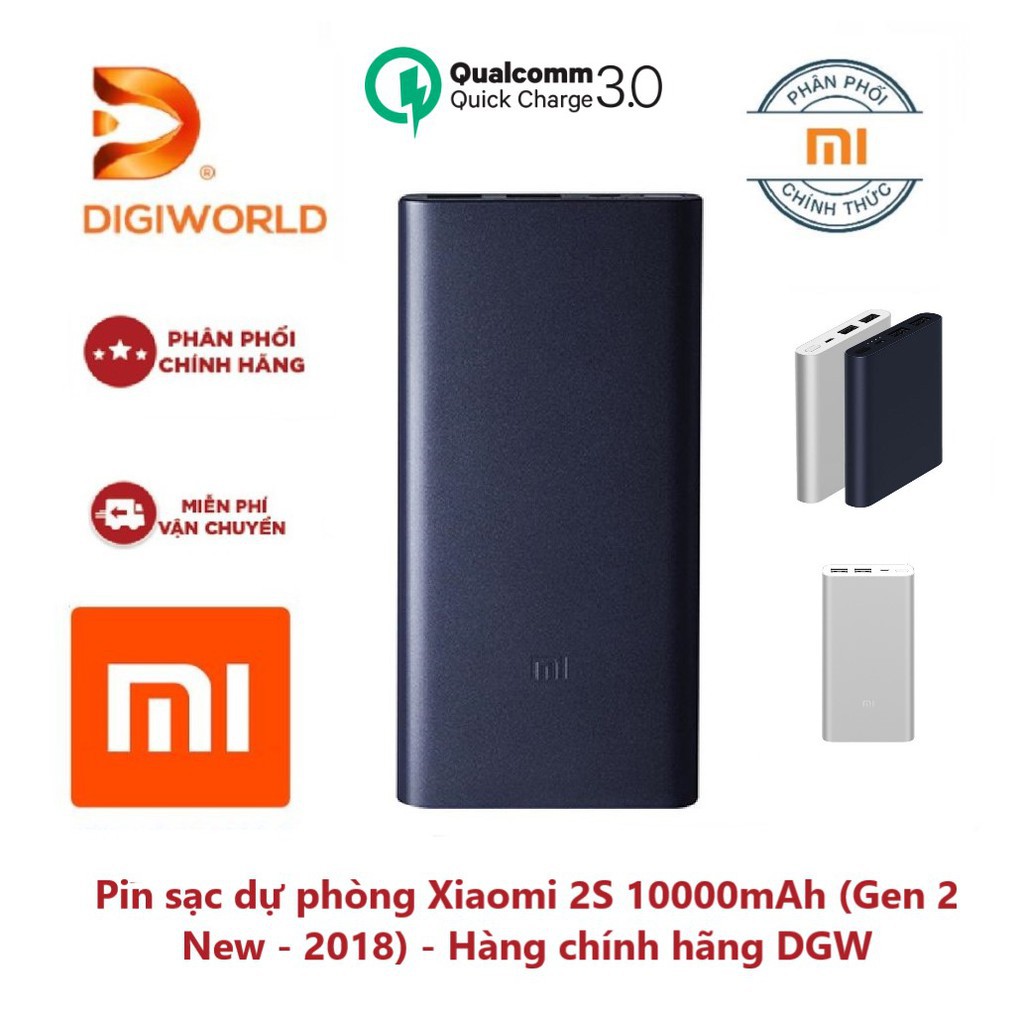 [Chính hãng] Pin Sạc Dự Phòng Xiaomi Gen 2S Version 2018 10000 mAh 2 Cổng USB Hỗ Trợ QC 3.0 - Hàng chính hãng DGW