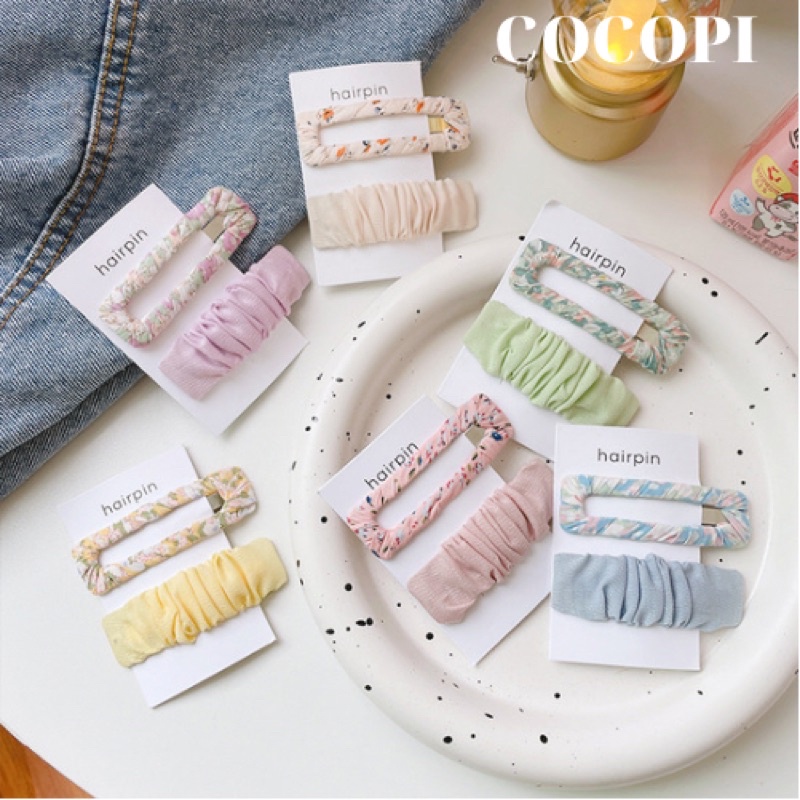 Kẹp tóc, Set kẹp tóc mái bọc vải họa tiết xinh xắn, phong cách Hàn Quốc Cocopi.accessories