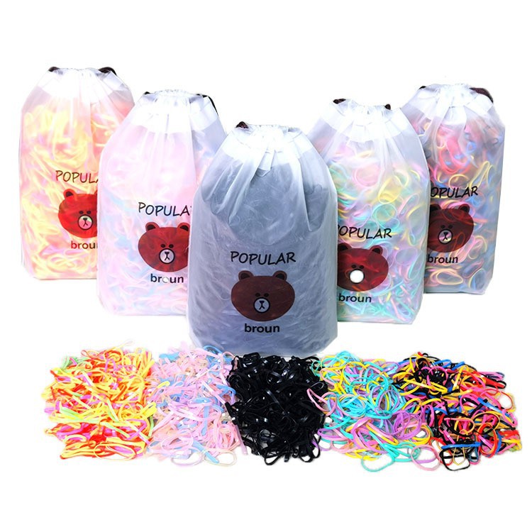 Túi 2000  chun nịt buộc tóc kèm túi dây rút hình gấu