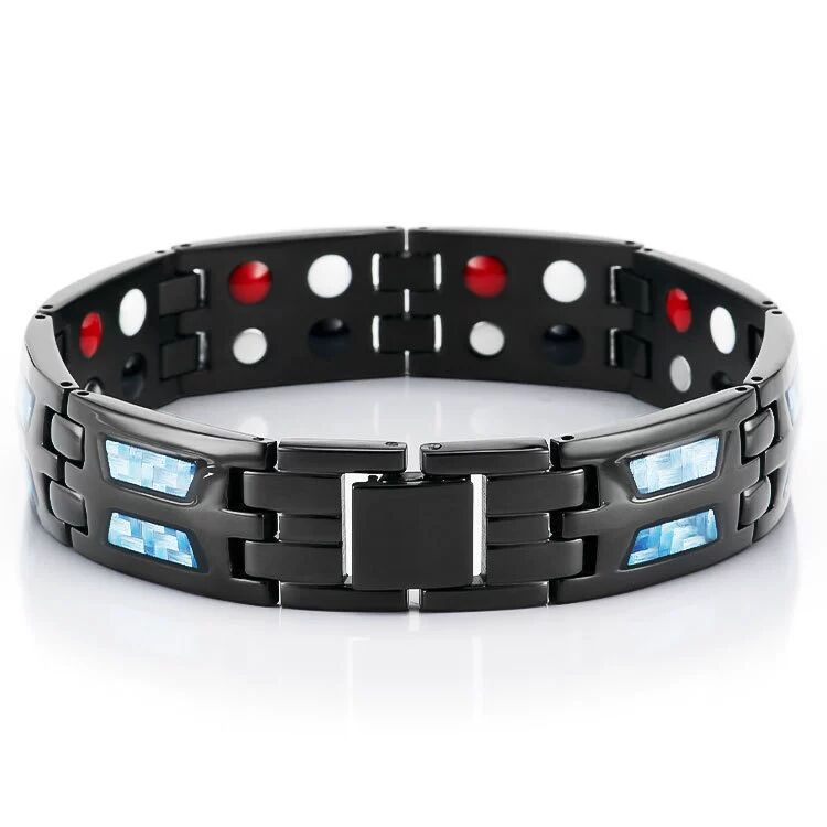 Vòng Tay Thép Titan Phối Sợi Carbon Màu Xanh Dương Cá Tính Cho Nam
