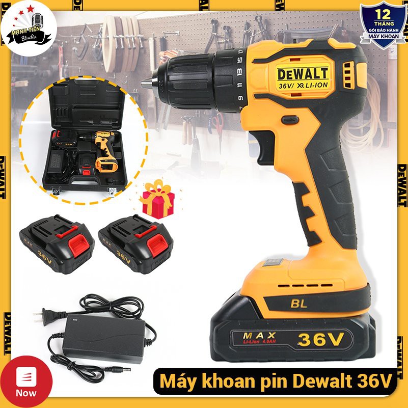 Máy khoan pin động cơ không chổi than DeWalt 36V 4Ah – Lõi đồng 100%, Đầu 10mm – 21 cấp trượt–Kèm 2 pin sạc, 1 dock sạc