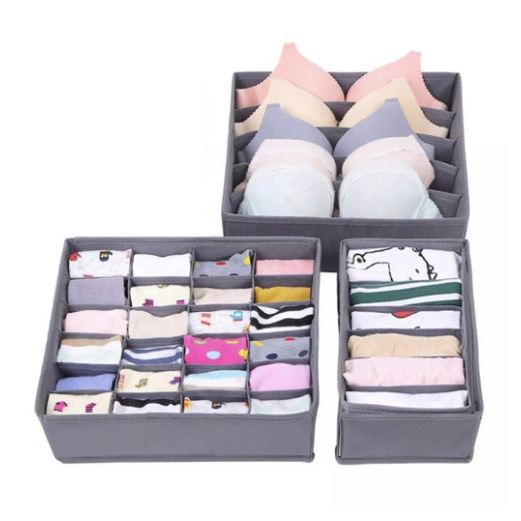 Combo 3 hộp vải đựng bảo quản đồ lót, khay đựng quần áo tất vớ bằng vải không dệt tiết kiệm diện tích 88287 Korea Store