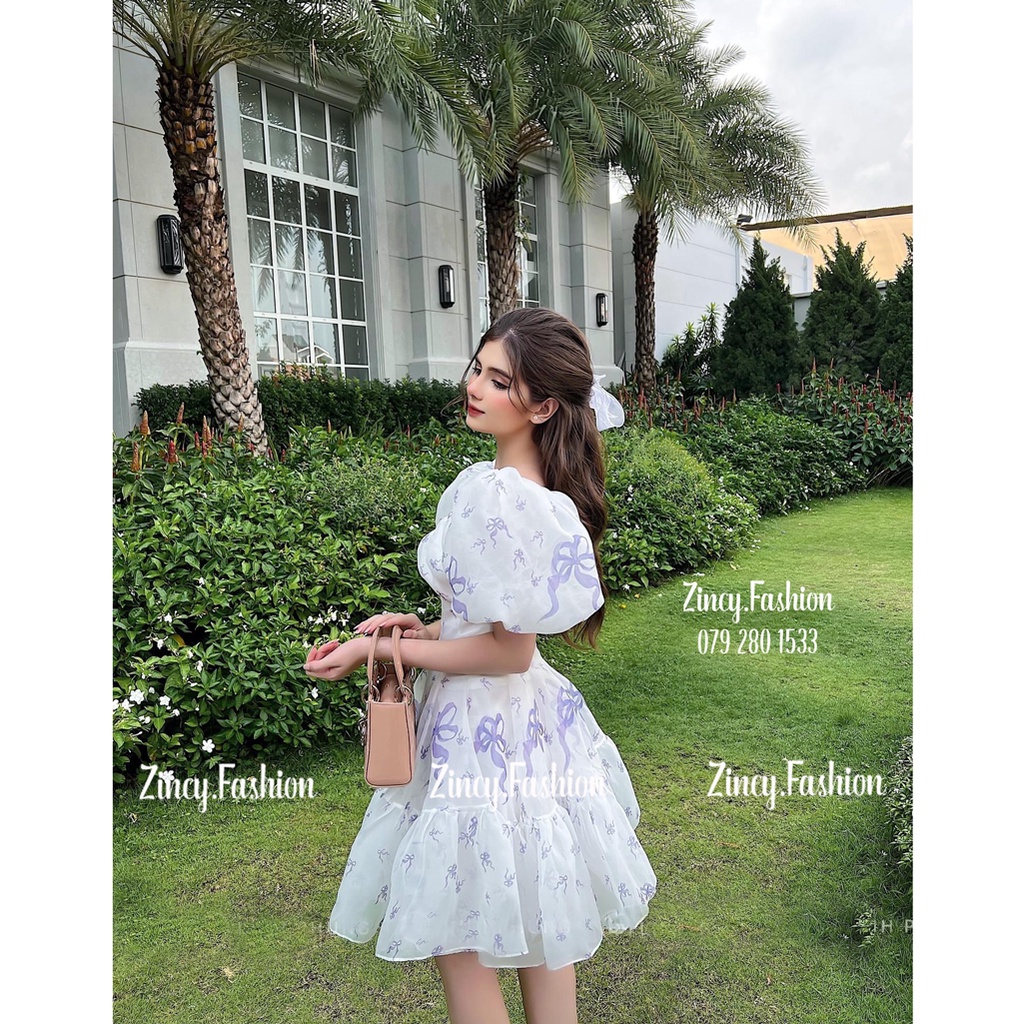 Đầm tay phồng dáng xoè công chúa Váy babydoll tiểu thư dáng ngắn cổ V tôn dáng 2 lớp đi chơi dạo phố - ĐTIM.001