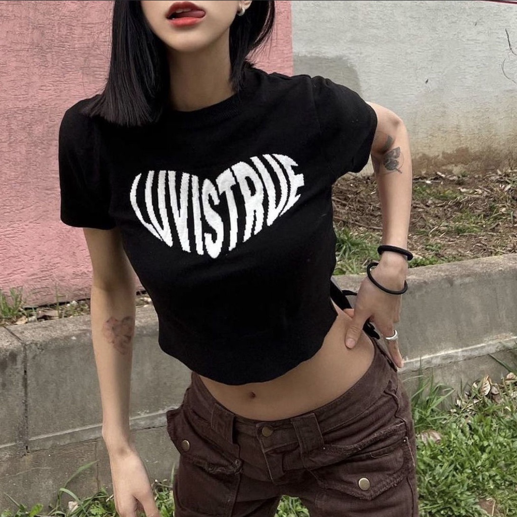 ¤❏Áo Thun 100% Cotton Nguyên Chất Tay Ngắn In Họa Tiết Trái Tim Đơn Giản Phong Cách Hàn Quốc