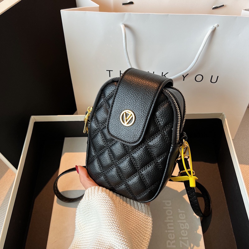 Túi da mềm đeo chéo IELGY đựng điện thoại họa tiết hình thoi thời trang dành cho nữ