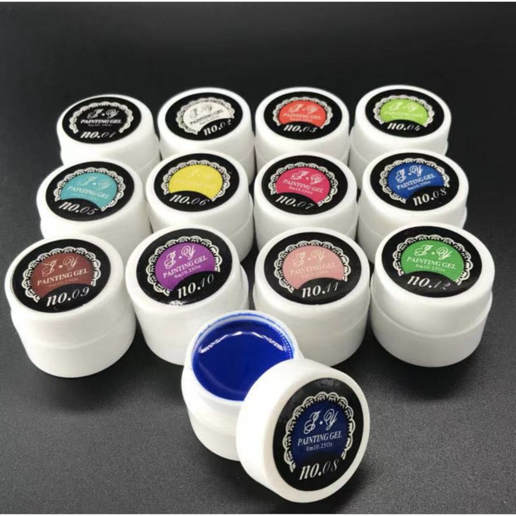 Set Gel Vẽ 12 Màu Dùng Vẽ Cọ Bản Trang Trí Móng