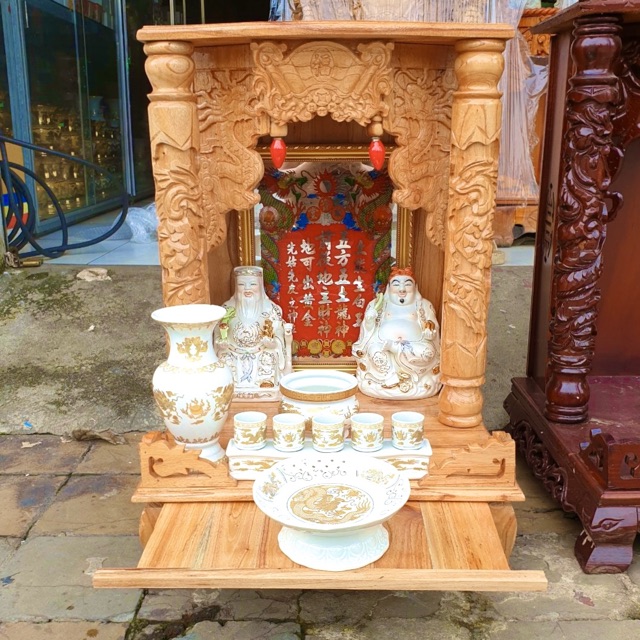COMBO 8 Món Bộ bàn thần tài ngang 42cm x 61cm gỗ xoan