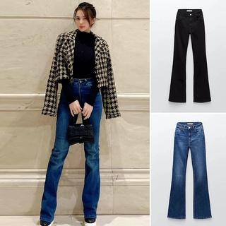   2 MÀU  QUẦN JEANS BÒ ZARA XUẤT DƯ NỮ ỐNG LOE CẠP CAO MÀU XANH ĐEN - 5862 194 