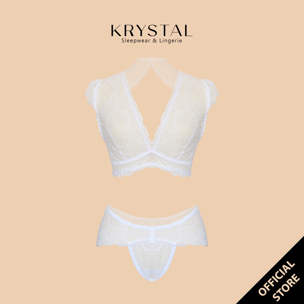 [Mã WABRWA8 giảm 15% đơn 99k] Bộ đồ lót ren bra croptop hở lưng màu trắng sexy gợi cảm KRYSTAL KB24