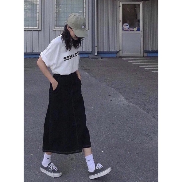 CHÂN VÁY BÒ DENIM TRƠN XẺ SAU DÀI QUA GỐI JEANS #919