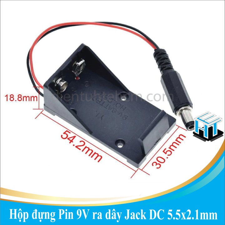 Hộp đựng Pin 9V ra dây Jack DC 5.5x2.1mm