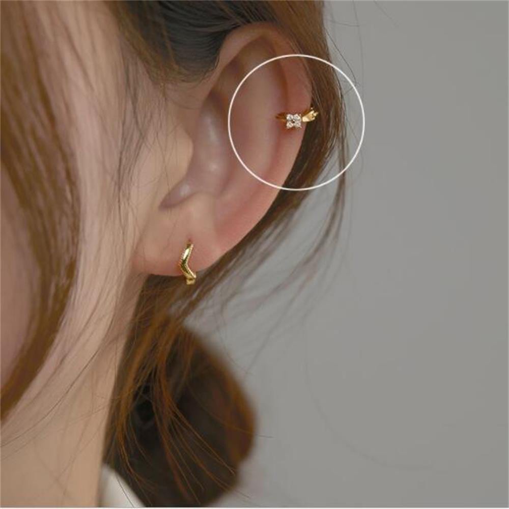 Khuyên tai hình vòng nhỏ đính đá lấp lánh thời trang cho nam nữ