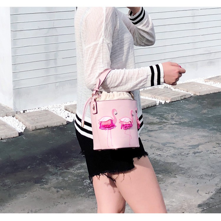 Women's bag 2019 explosion flamingo bucket bag ins little fairy shoulder bag