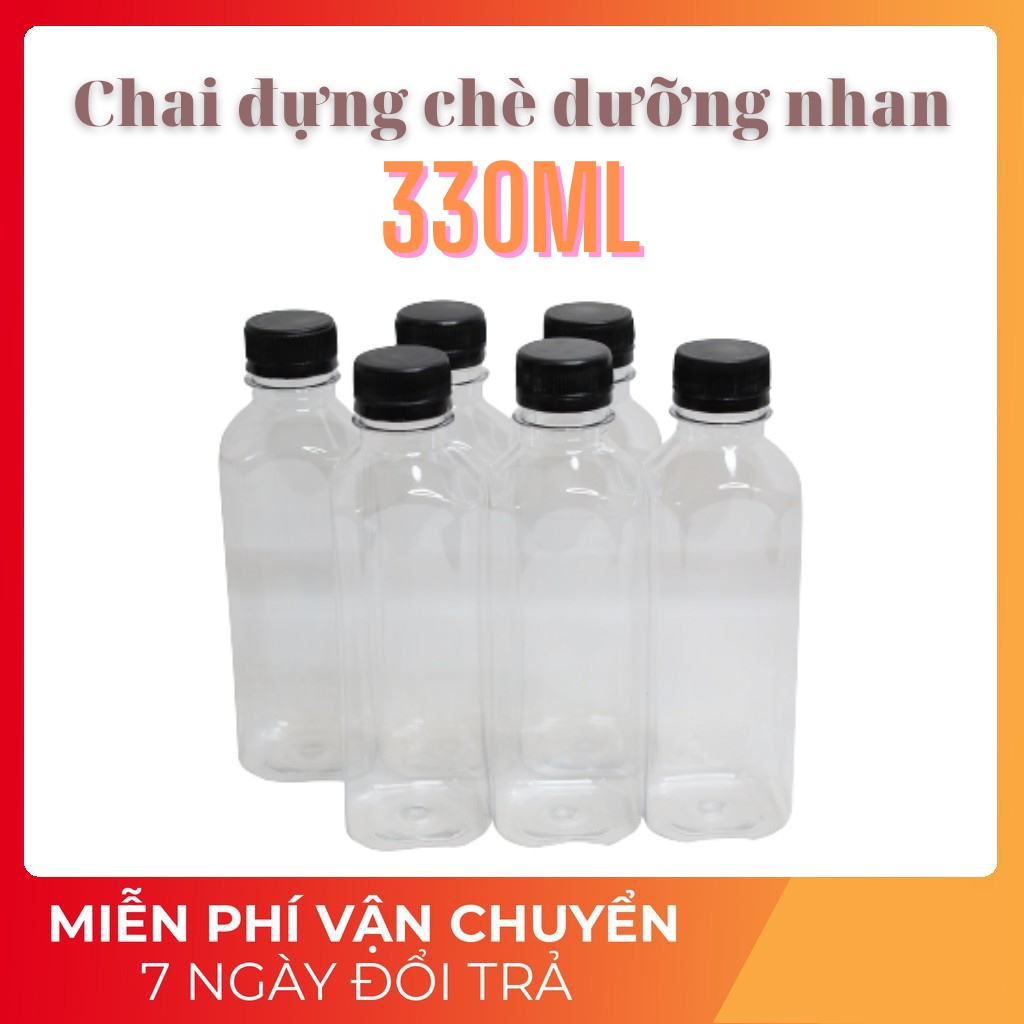 Chai nhựa nắp đen 330ml Pet đựng chè dưỡng nhan trà sữa