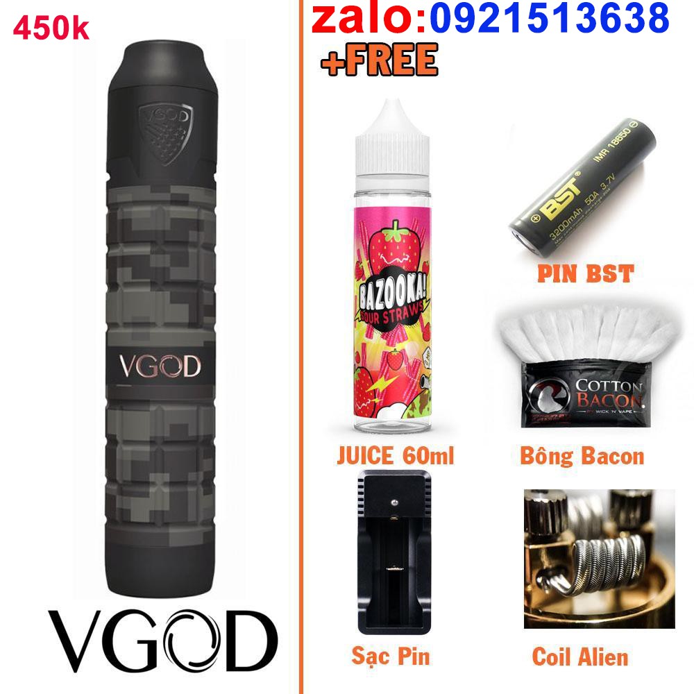 Vgod Pro Mech Kit 2 Siêu Khói Chính Hãng (Combo Đi Kèm Pin, Sạc Rời, Bông, Coil Alien, 20ml Td)