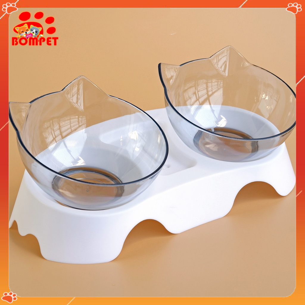 Bát Ăn Đôi Chống Gù Cho Mèo Chó Nhỏ Con Bằng Nhựa Cứng - BomPet