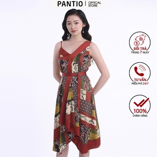 Đầm dạo phố vải lụa bóng họa tiết chấm bi dáng xòe FDP32530 - PANTIO