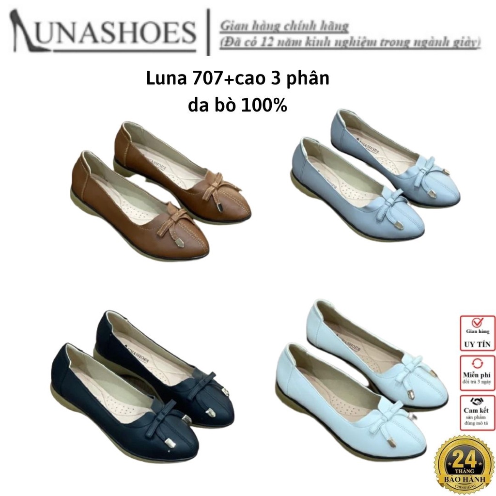 Giày lười nữ slip on da bò Lunashoes (707) màu đen nâu trắng kem fullsize bảo hành 24 tháng 1 đổi 1 giầy trung niên