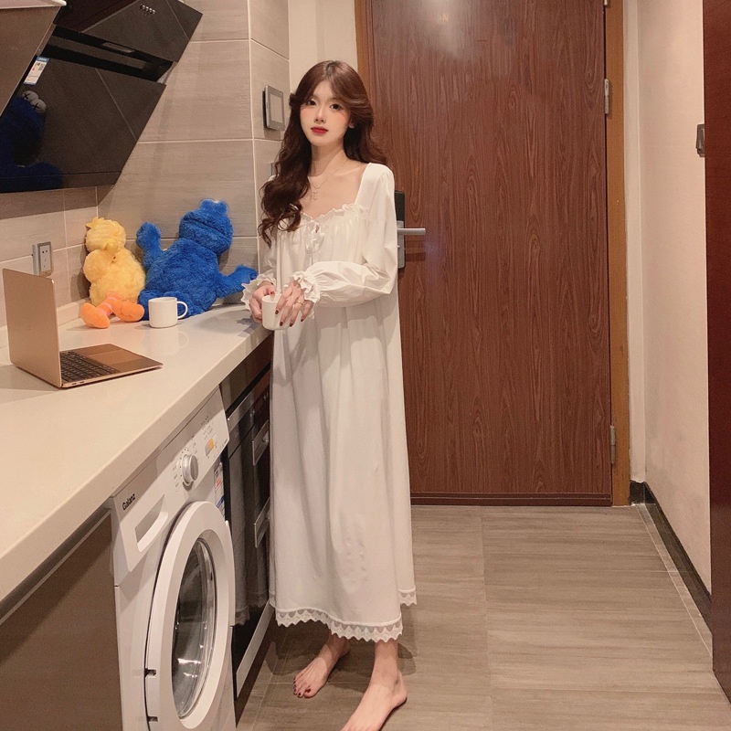 Đầm ngủ tay dài dáng rộng phối ren thời trang xinh xắn size M-3XL dành cho bạn nữ | BigBuy360 - bigbuy360.vn