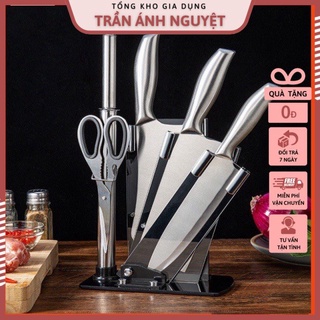 Bộ dao nhà bếp nhật bản cao cấp inox 6 món - bộ dao nhật tặng khay đựng