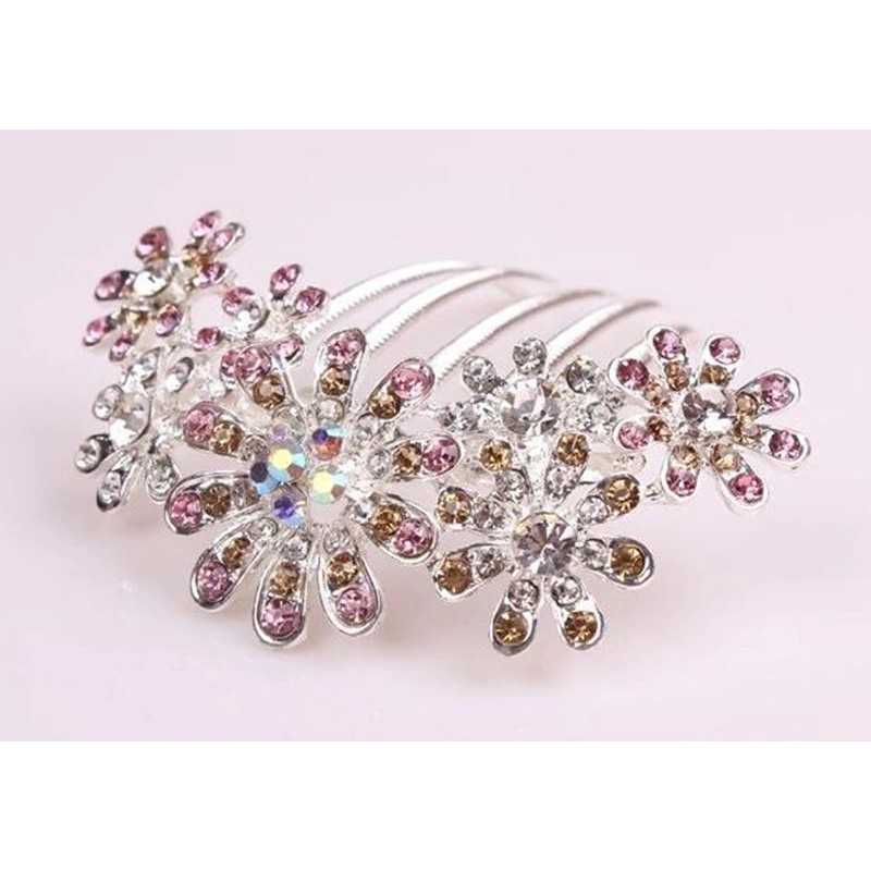 Lược cài tóc thiết kế hình hoa đính đá quý nhân tạo sang trọng quý phái dành cho nữ