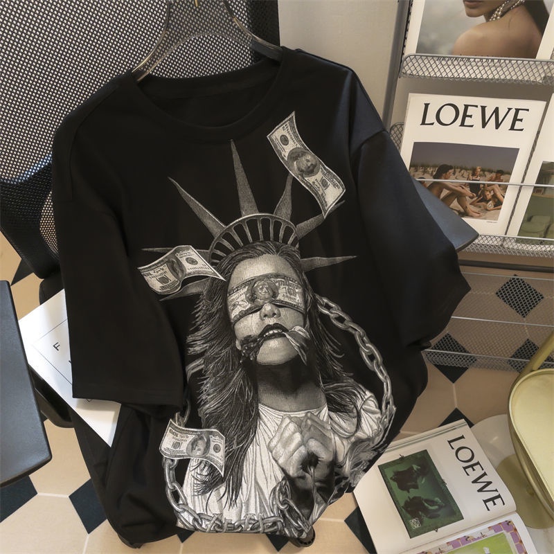 Áo Thun 100% Cotton Nguyên Chất Tay Ngắn Dáng Rộng Phong Cách Đường Phố Cổ Điển Đường Phố Thời Trang Mùa Hè Cho Nam Nữ