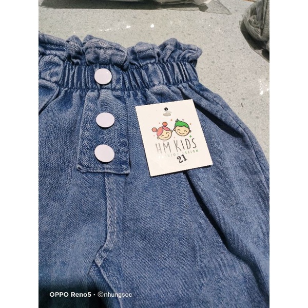 Quần jean nhỡ bé gái, mẫu 3 khuy cạp cách điệu