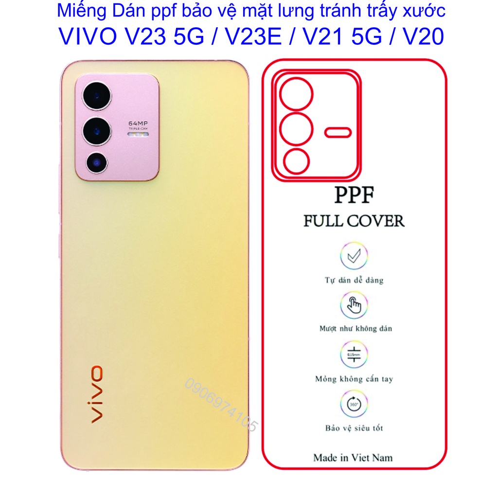 Miếng Dán PPF mặt lưng dành cho VIVO V23 5G / V23E / V21 5G / V20 Bảo vệ máy tránh trầy xước,..