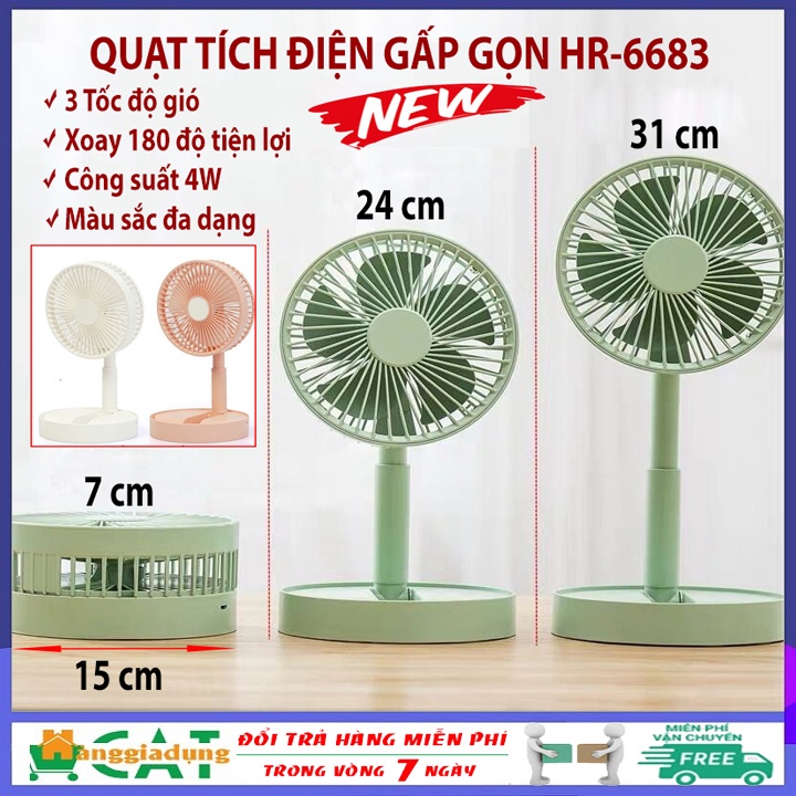 [SẴN HÀNG] Quạt tích điện mini cầm tay gấp gọn để bàn 3 tốc độ, quạt sạc điện mini xoay 180 độ tiện lợi