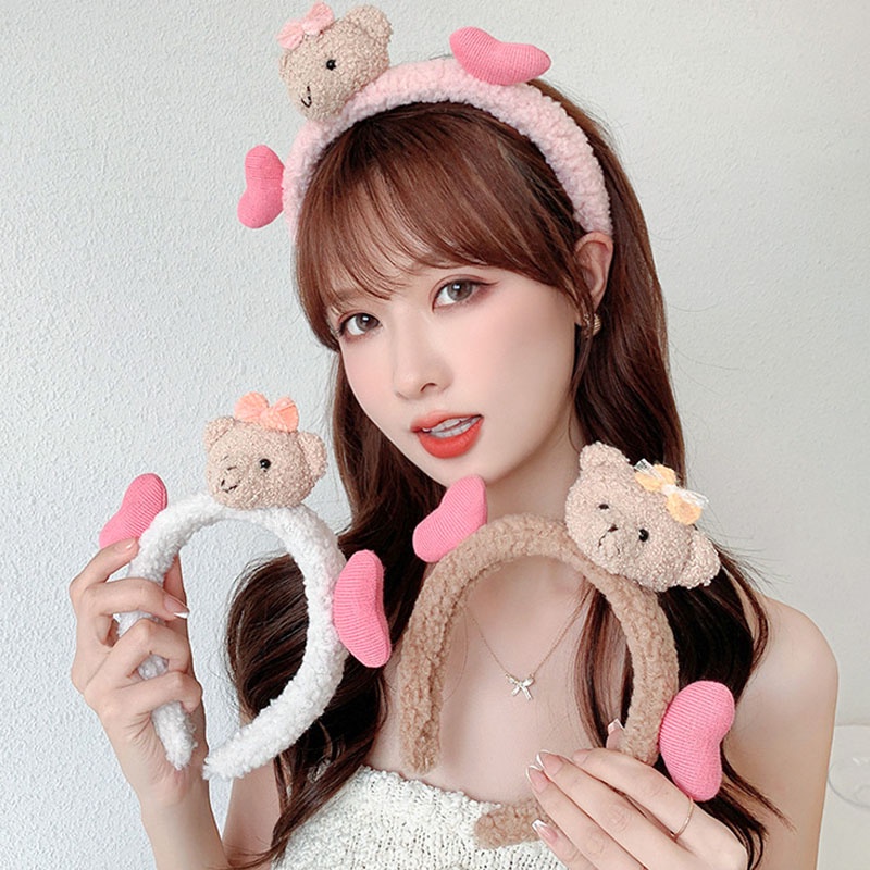Băng đô cài tóc hình chú gấu nhồi bông đáng yêu phong cách Hàn Quốc