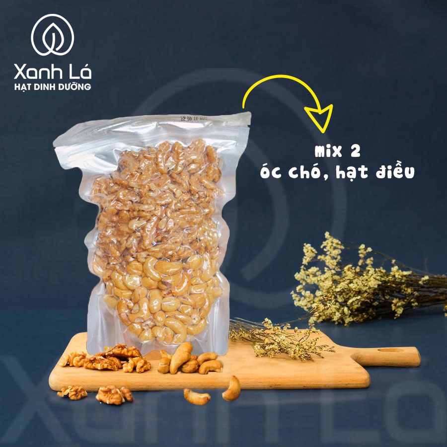 Hạt Dinh Dưỡng Mix 2 Siêu Hạt 500G (óc chó, hạt điều) Xanh Lá thượng hạng, chất lượng loại A