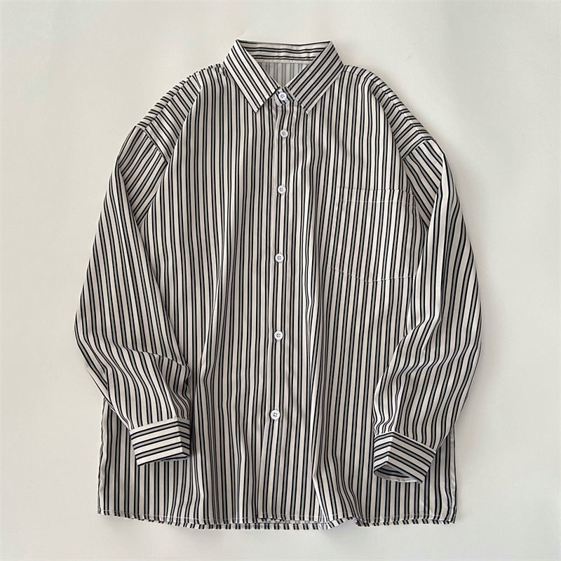 Áo sơ mi dài tay cổ bẻ họa tiết sọc phong cách Hàn Quốc dành cho nữ