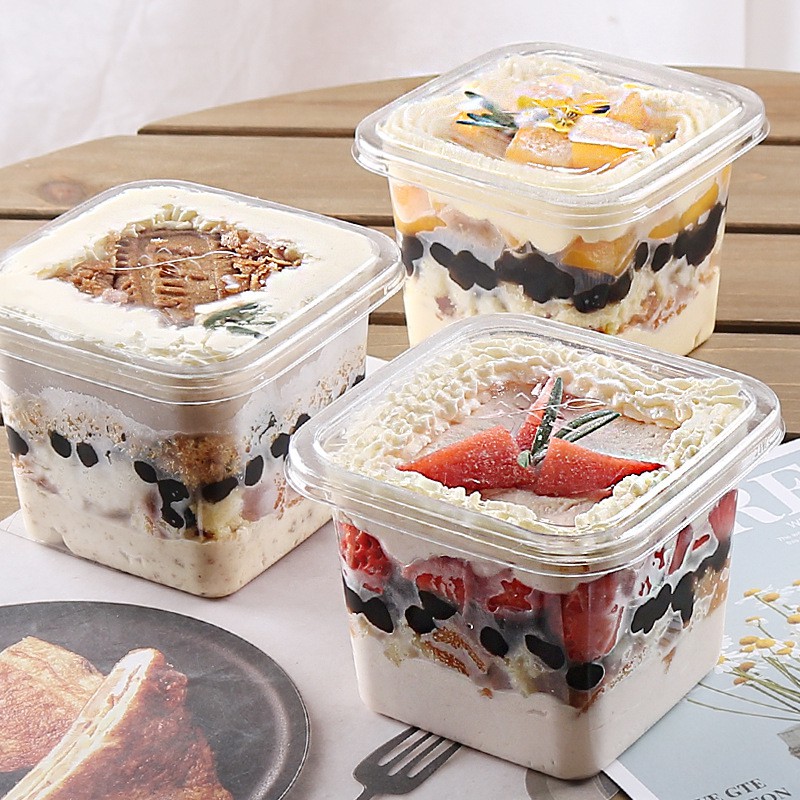 10 Hộp mousse vuông có nắp - đựng Tiramisu, Mousse