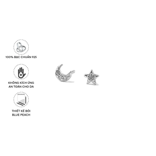 Khuyên Tai Bạc Blue Peach Moon Star V1 KT366