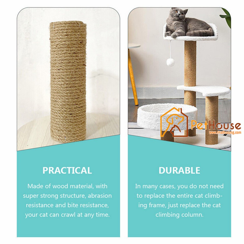 Trụ cào móng mèo thay thế nhiều kích thước lõi nhựa tiền phong đầu bịt plywood, dây thừng cói siêu bền