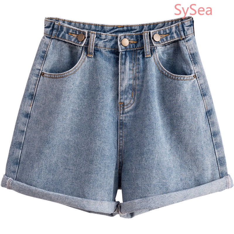 Quần Short Jean Lưng Cao Ống Rộng Thời Trang Mùa Hè Cho Nữ