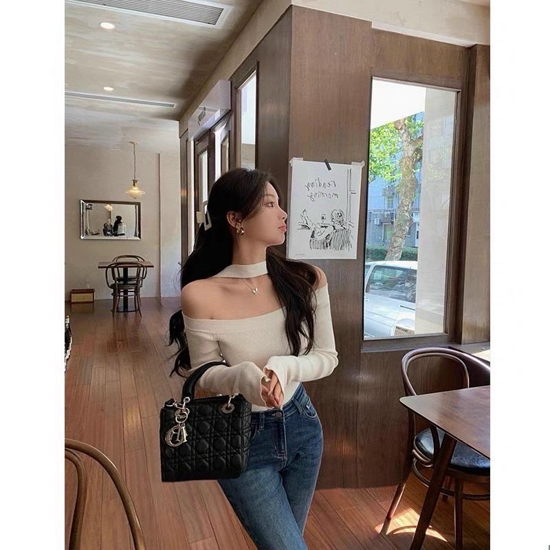 Áo len trễ vai choker bệt vai cực xinh
