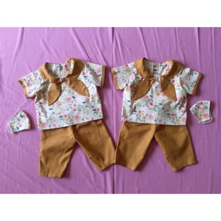 Bộ thô cotton hoa nhí cổ nơ