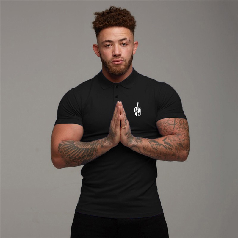 Fashion Logo Printed Gentlemens Top Tees Causal Short Sleeves Gym Sports Running Polo Tshirts
