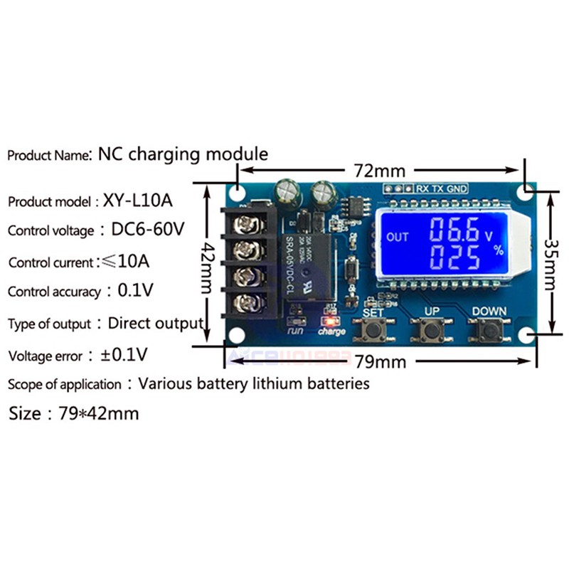 XY-L10A 6-60v 10A Bộ lưu trữ năng lượng mặt trời axit chì Bộ điều khiển sạc pin Mô-đun Bảo vệ Bảng mạch Công tắc thời gian sạc