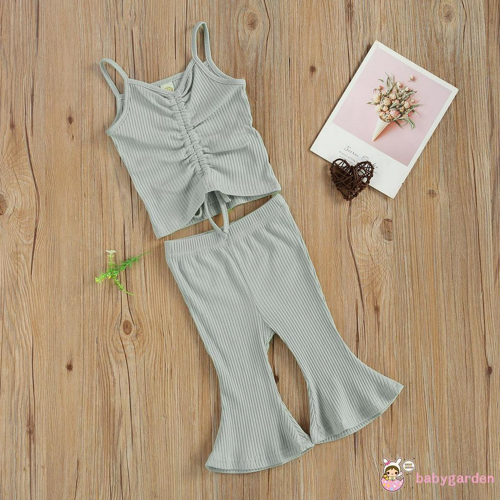 Set Áo Sát Nách Cổ Chữ V + Quần Ống Loe Phong Cách Đơn Giản Cho Bé Gái