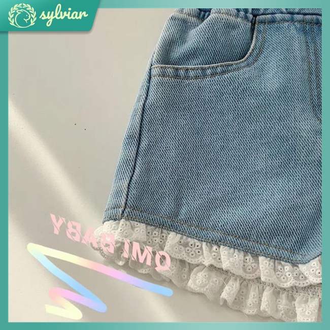 Quần Short Denim Viền Ren Lưng Vừa Thời Trang Mùa Hè Cho Nữ