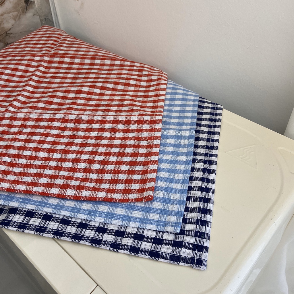 Khăn trải bàn kẻ caro phong cách retro Hàn Quốc, khăn bếp cotton trang trí bàn ăn đơn giản Sunday Groc