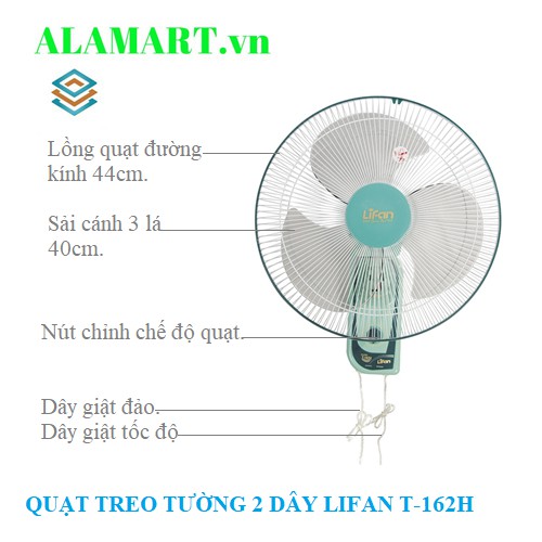 Quạt treo tường Lifan T-162H 2 dây giật đảo, tốc độ