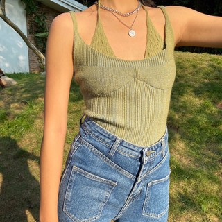 𝐌𝐈𝐀 𝐑𝐈𝐓𝐓𝐀💗 áo 2 dây len gân cúp ngực buộc dây cổ💖 áo 2 dây len nữ kiểu a1957
